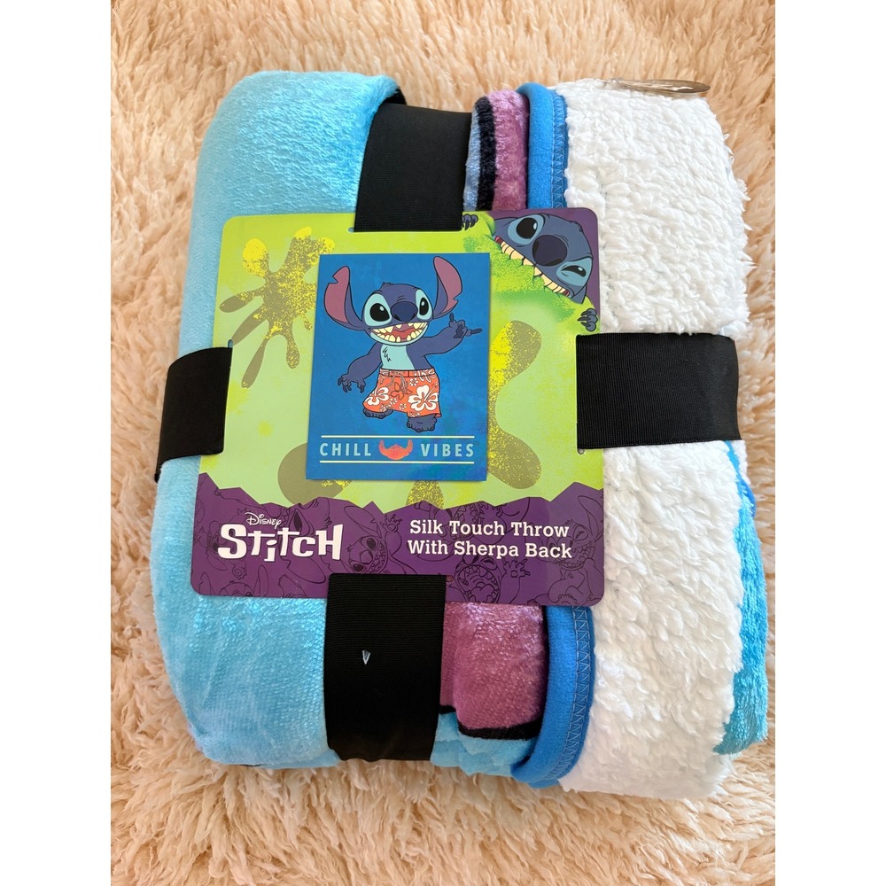Disney Lilo & Stitch Chill Vibes Silk Touch Sherpa Throw Blanket 60x80 Queen